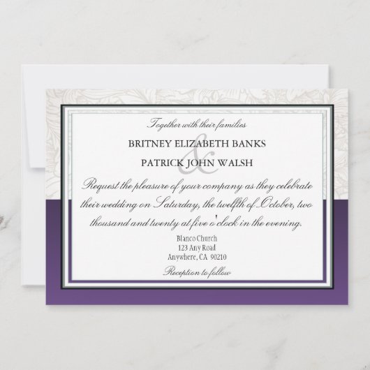 Invitation Mariage blanc et mauve Calla Lily (Dos)