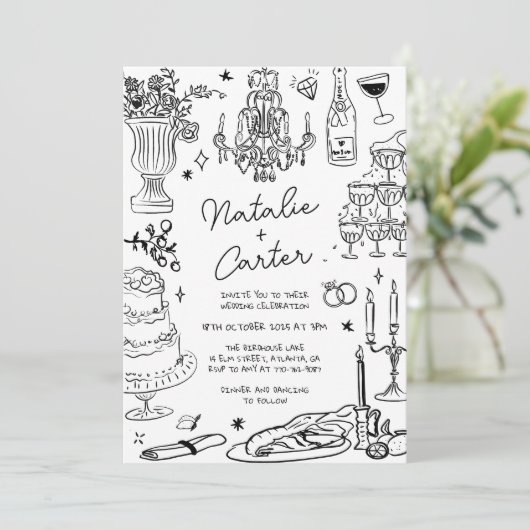 Invitation Mariage blanc et noir (Debout devant)