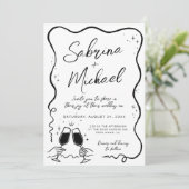 Invitation Mariage blanc et noir blanc à la main tiré (Debout devant)