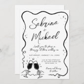 Invitation Mariage blanc et noir blanc à la main tiré (Devant / Derrière)