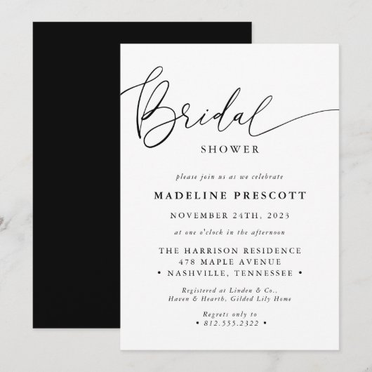 Invitation Mariage Blanc Et Noir Calligraphie Moderne (Devant / Derrière)