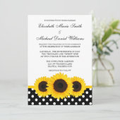 Invitation Mariage blanc et noir de tournesol jaune de polka (Debout devant)