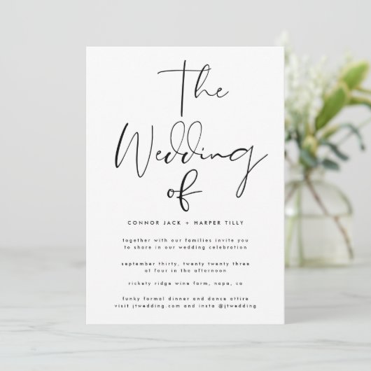 Invitation Mariage blanc et noir moderne (Debout devant)