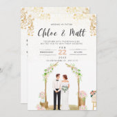 Invitation Mariage blanc et or (Devant / Derrière)