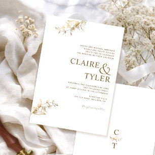 Invitation Mariage blanc et or à la typographie formelle et m