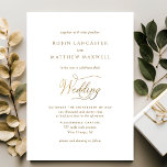 Invitation Mariage blanc et or élégant et simple<br><div class="desc">Dégustez vos invités avec cette élégante invitation de mariage avec une belle calligraphie manuscrite moderne et typographie de bloc dans les teintes dorées. Élégant, gracieux et simple. De retour en blanc, qui peut être changée en n'importe quelle autre "couleur arrière - plan" pour convenir à votre événement en sélectionnant "customiser...</div>