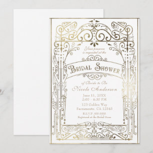 Invitation Mariage Blanc Et Or Glamour Victorien Vintage
