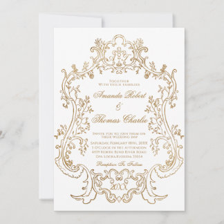 Invitation Mariage blanc et or victorien