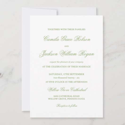 Invitation Mariage Blanc et Vert (Devant)
