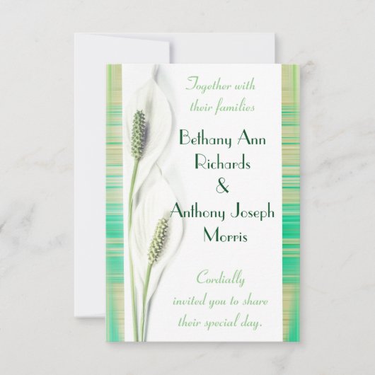 Invitation Mariage blanc et vert de zantedeschia (Devant)