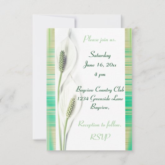 Invitation Mariage blanc et vert de zantedeschia (Dos)