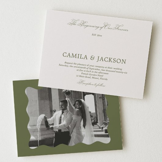 Invitation Mariage Blanc et Vert Olive Ancienne Fortune