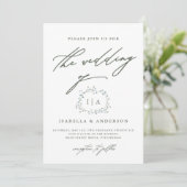 Invitation Mariage blanc et vert rustique de la couronne (Debout devant)