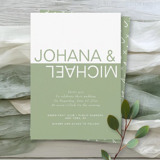 Invitation Mariage blanc et vert Sage