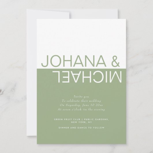 Invitation Mariage blanc et vert Sage (Devant)