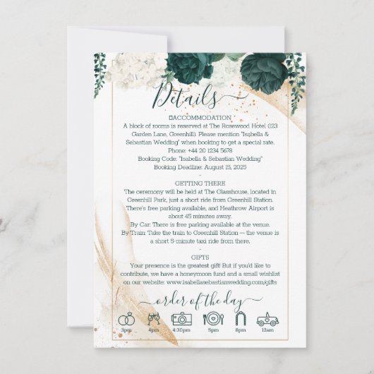 Invitation Mariage Blanc Finer Détails Emerald Green Rose (Devant)