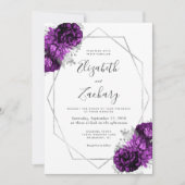 Invitation Mariage Blanc Fleur Argent Plum Pourpre (Devant)