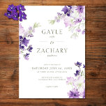 Invitation Mariage blanc Fleur sauvage Boho violet<br><div class="desc">Découvrez l'essence de l'élégance rustique avec notre belle invitation florale boho. De délicats bouquets de fleurs sauvages violets et lavande, peints à la main dans une aquarelle de style lâche, sont arrangés avec art avec du feuillage vert sauge. Ce design évoque un sentiment de beauté naturelle et de charme romantique,...</div>