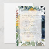 Invitation Mariage blanc floral à la chute de tournesol de la (Devant / Derrière)