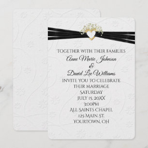 Invitation Mariage Blanc Floral en relief avec Cœur