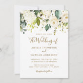 Invitation Mariage blanc floral or Confetti (Devant)