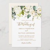 Invitation Mariage blanc floral or Confetti (Devant / Derrière)