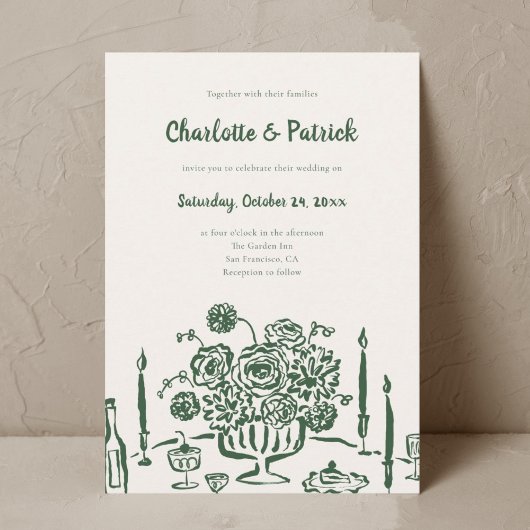 Invitation Mariage blanc funky dessiné à la main