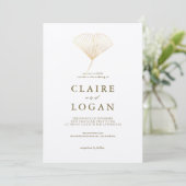 Invitation Mariage blanc Gold Ginkgo Leaf (Debout devant)