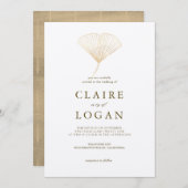 Invitation Mariage blanc Gold Ginkgo Leaf (Devant / Derrière)