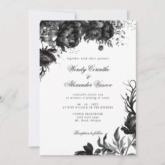 Invitation Mariage blanc gothique classique (Devant)