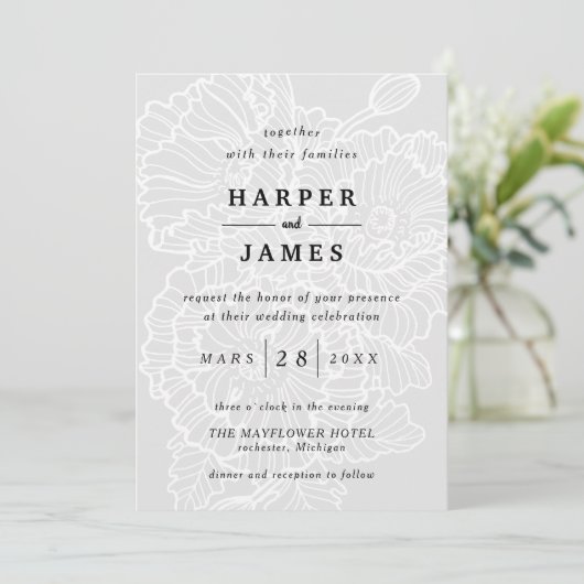 Invitation Mariage blanc gris-blanc (Debout devant)