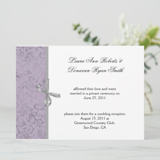 Invitation Mariage Blanc Gris Violet Clair Damassé (Debout devant)