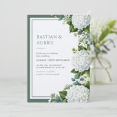 Invitation Mariage Blanc Hydrangea Sauge (Debout devant)