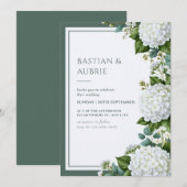Invitation Mariage Blanc Hydrangea Sauge (Devant / Derrière)