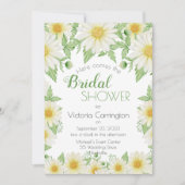 Invitation Mariage Blanc Jaune Fleurs de Marguerites Script (Devant)