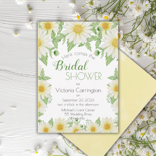 Invitation Mariage Blanc Jaune Fleurs de Marguerites Script