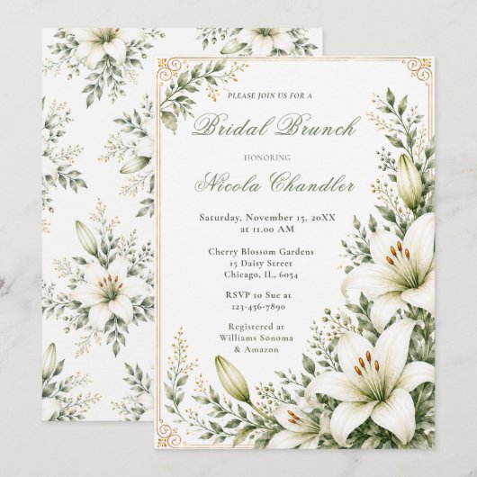 Invitation Mariage Blanc Lily Brunch (Devant / Derrière)