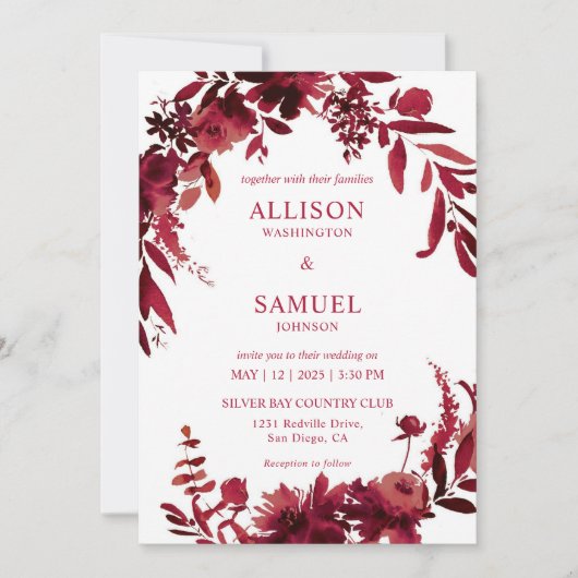 Invitation Mariage blanc marron rouge (Devant)
