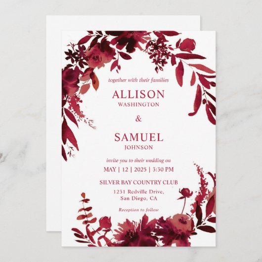 Invitation Mariage blanc marron rouge (Devant / Derrière)