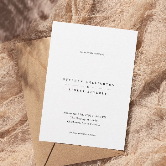 Invitation Mariage blanc minimaliste contemporain