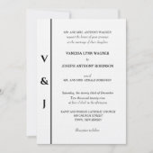 Invitation Mariage Blanc Monogramme Argent Noir (Devant)