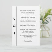 Invitation Mariage Blanc Monogramme Argent Noir (Debout devant)
