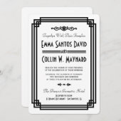 Invitation Mariage blanc & noir Art déco simple invite (Devant / Derrière)