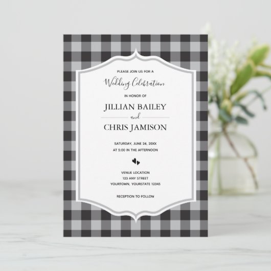 Invitation Mariage blanc noir blanc blanc blanc classique Buf (Debout devant)