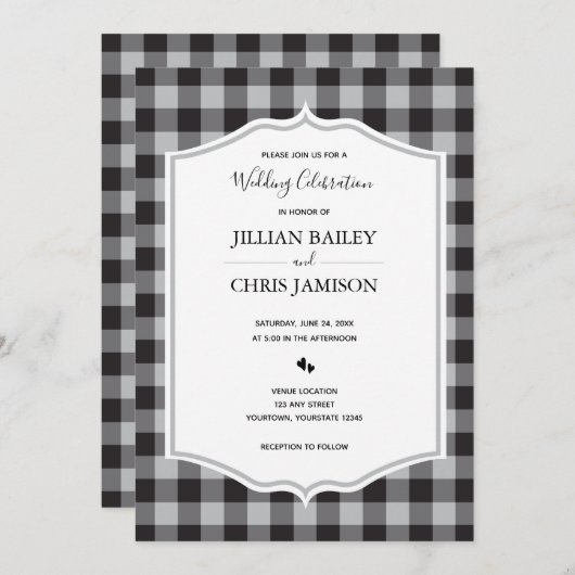 Invitation Mariage blanc noir blanc blanc blanc classique Buf (Devant / Derrière)