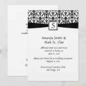 Invitation Mariage Blanc Noir Damask Monogrammé (Devant / Derrière)