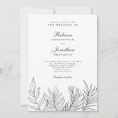 Invitation Mariage blanc noir feuille tropicale (Devant)