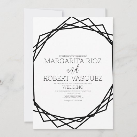 Invitation Mariage blanc noir géométrique B moderne (Devant)