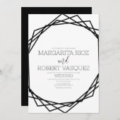Invitation Mariage blanc noir géométrique B moderne (Devant / Derrière)