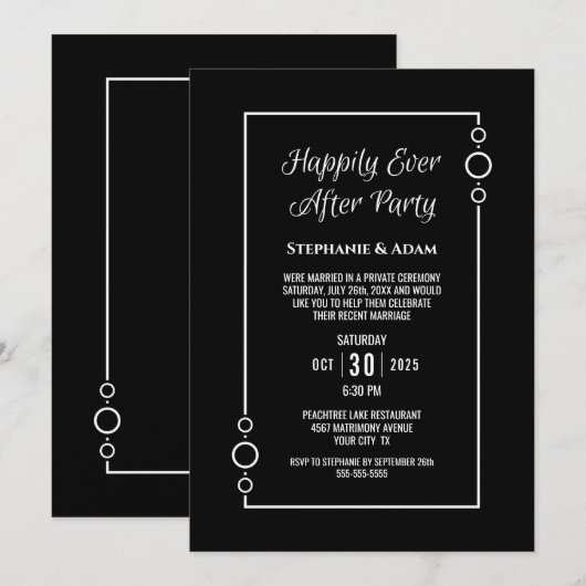 Invitation Mariage Blanc Noir Heureux Jusqu'à la Fin des Temp (Devant / Derrière)